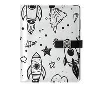 KLL leather lined composition notebook notebook college ruled for diary water proof cover Astronauts Moon Stars Black 6.7×9.2 inches