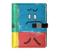 KLL leather lined composition notebook notebook college ruled for working delicate Colorful Pop Art Style Face Icons 6.7×9.2 inches