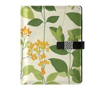 KLL leather lined composition notebook notebooks college ruled for college delicate Green Leaves Spring Yellow Flowers 6.7×9.2 inches