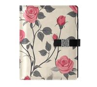 KLL leather lined composition notebook notebooks college ruled for working water proof cover Red Rose Flowers Beige 6.7×9.2 inches