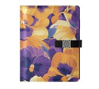 KLL leather lined composition notebook spiral notebook college for diary delicate Abstract Orange Purple Pansies Flowers 6.7×9.2 inches