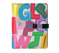 KLL leather lined composition notebook subject college ruled for diary water proof cover Colorful Cartoon Alphabet Cute 6.7×9.2 inches