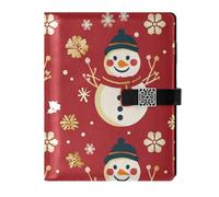 KLL leather lined composition notebook subject college ruled for working portable Xmas Snowman Red Gold 6.7×9.2 inches