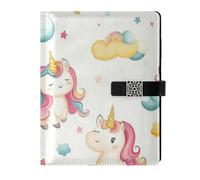 KLL leather lined composition notebook subject notebook college for journal delicate Childish Cute unicorns Cloud Stars White 6.7×9.2 inches