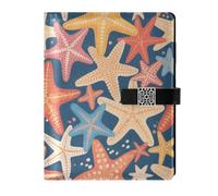 KLL leather lined composition notebook subject notebook college for planning portable Colorful Cartoon Starfish Blue 6.7×9.2 inches