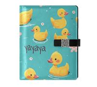 KLL leather lined journal notebook college ruled notebook for planning portable Cartoon Cute Yellow Ducks 6.7×9.2 inches