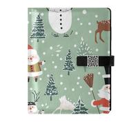 KLL leather lined journal notebook college ruled notebook for planning portable Santa Claus Reindeer 6.7×9.2 inches