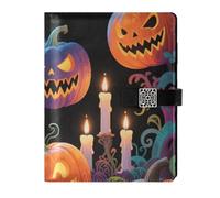 KLL leather lined journal notebook college ruled notebook for planning water proof cover Halloween Yellow Pumpkin 6.7×9.2 inches