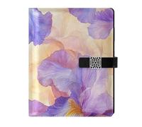 KLL leather lined journal notebook college ruled notebook for working delicate Beauty Spring Purple Iris Flowers Watercolor 6.7×9.2 inches
