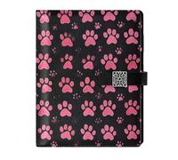 KLL leather lined journal notebook college ruled notebooks for journal water proof cover Cute Pink Dog Paw Prints Black 6.7×9.2 inches