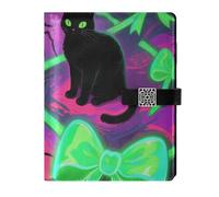 KLL leather lined journal notebook college ruled notebooks for working delicate Halloween Black Cat Spider Bow 6.7×9.2 inches