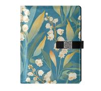 KLL leather lined journal notebook college ruled spiral for journal portable Lily Of The Valley Turquoise Background 6.7×9.2 inches