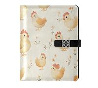 KLL leather lined journal notebook college ruled spiral for planning delicate Cartoon Cute Chicken Beige 6.7×9.2 inches