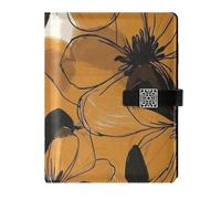 KLL leather lined journal notebook college ruled spiral for planning water proof cover Flowers Caramel and Black 6.7×9.2 inches