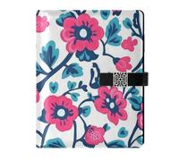 KLL leather lined journal notebook college ruled spiral for working portable Red Turquoise Floral Pattern Flat Vector Style 6.7×9.2 inches