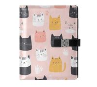 KLL leather lined journal notebook notebook college rule for college portable Cute Cartoon Cat Illustration 6.7×9.2 inches