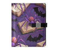 KLL leather lined journal notebook notebook college rule for diary water proof cover Purple Spider Bat for Halloween 6.7×9.2 inches