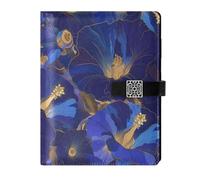 KLL leather lined journal notebook notebook college rule for travelling portable Indigo Morning Glory Abstract Flowers 6.7×9.2 inches