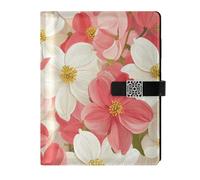 KLL leather lined journal notebook notebook college ruled for diary delicate Pink White Floral Pattern 6.7×9.2 inches