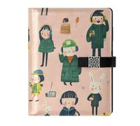 KLL leather lined journal notebook notebook college ruled for working delicate Cartoon Cute Illustration 6.7×9.2 inches