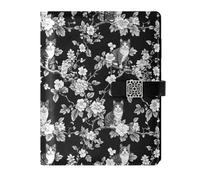 KLL leather lined journal notebook notebooks college ruled for college portable Cute Animal Cat FLOWERs Black 6.7×9.2 inches
