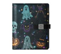 KLL leather lined journal notebook notebooks college ruled for diary portable Halloween Sequined Black Pumpkin 6.7×9.2 inches