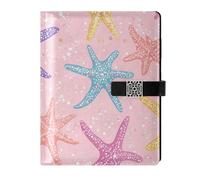 KLL leather lined journal notebook notebooks college ruled for journal portable Cartoon Starfish Pink 6.7×9.2 inches