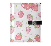 KLL leather lined journal notebook notebooks college ruled for travelling portable Pink Strawberries on White Background 6.7×9.2 inches
