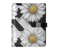 KLL leather lined journal notebook spiral notebook college for college water proof cover Black White Checkered White Daisies 6.7×9.2 inches