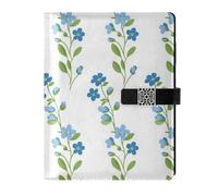 KLL leather lined journal notebook subject college ruled for college portable Small Blue Flowers 6.7×9.2 inches