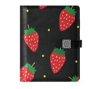 KLL leather lined journal notebook subject college ruled for journal portable Strawberry Minimalist Black 6.7×9.2 inches