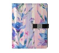KLL leather lined journal notebook subject college ruled for planning delicate Multi Small Blue Flower Pink Stripes Watercolor 6.7×9.2 inches