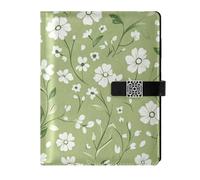 KLL leather lined notebook college college ruled notebook for journal delicate Summer Green Little Flowers 6.7×9.2 inches