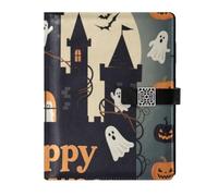 KLL leather lined notebook college college ruled notebooks for diary delicate Happy Halloween Black Castle 6.7×9.2 inches