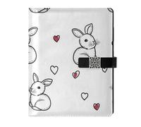 KLL leather lined notebook college college ruled notebooks for journal water proof cover Cartoon Cute Rabbit Simple Line 6.7×9.2 inches