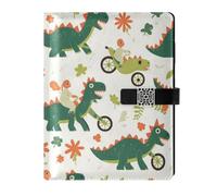 KLL leather lined notebook college college ruled spiral for journal water proof cover Childish Doodle Green Dino 6.7×9.2 inches