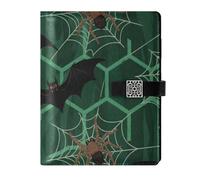 KLL leather lined notebook college journal notebook for college portable Sage Green Halloween Spider Bats 6.7×9.2 inches