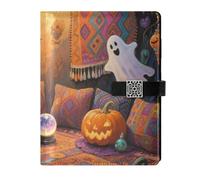 KLL leather lined notebook college journal notebook for planning portable Halloween Retro Orange Pumpkin 6.7×9.2 inches