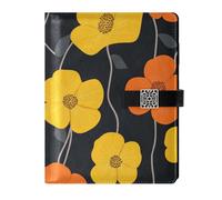 KLL leather lined notebook college journal notebook for travelling delicate Yellow Flowers Black 6.7×9.2 inches