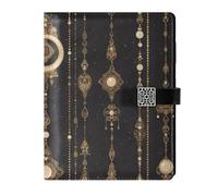 KLL leather lined notebook college notebook college rule for diary water proof cover Boho Black Gold Chain 6.7×9.2 inches
