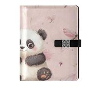KLL leather lined notebook college notebook college ruled for diary portable Cartoon Cute Pandas Peach 6.7×9.2 inches
