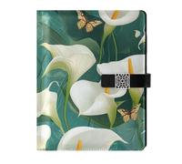 KLL leather lined notebook college notebook college ruled for journal delicate Chic Calla Lily Turquoise 6.7×9.2 inches