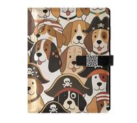 KLL leather lined notebook college notebook college ruled for working water proof cover Retro Cartoon Pirates Dog 6.7×9.2 inches