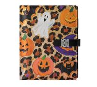 KLL leather lined notebook college notebooks college ruled for planning portable Halloween Orange Leopard Pumpkin 6.7×9.2 inches