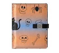 KLL leather lined notebook college spiral notebook college for diary portable Halloween Black Cat Spider Skull 6.7×9.2 inches