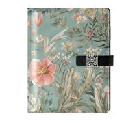KLL leather lined notebook college spiral notebook college for journal portable Green Retro Flowers Rabbits 6.7×9.2 inches