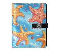 KLL leather lined notebook college spiral notebook college for journal water proof cover Starfish Design Blue 6.7×9.2 inches