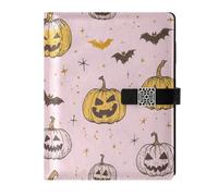 KLL leather lined notebook college spiral notebook college for planning delicate Cartoon Cute Yellow Halloween Pumpkin 6.7×9.2 inches