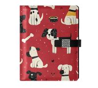 KLL leather lined notebook college subject college ruled for diary water proof cover Cartoon Dog Bone Red White 6.7×9.2 inches