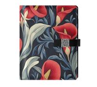 KLL leather lined notebook college subject college ruled for journal portable Retro Red Calla Lily Flowers 6.7×9.2 inches